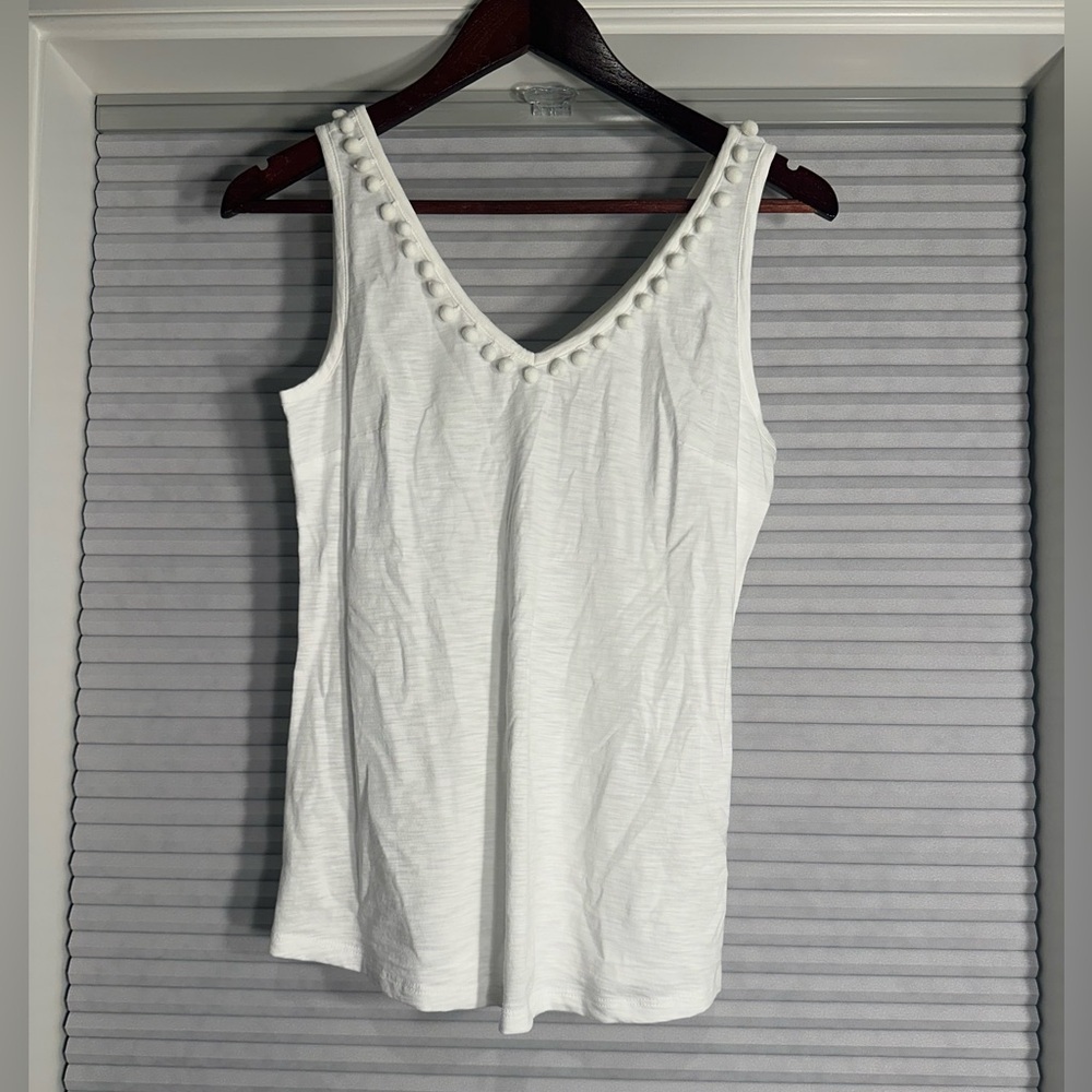 Lilly Pulitzer white cotton tank top with pom-pom detail